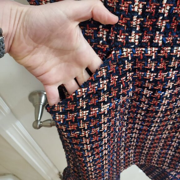 Pleione Red Blue Ruffle Tweed Short Sleeve Dress - Picture 5 of 8